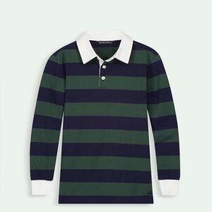 Brooks Brothers Green & Navy Striped Rugby Polo with White Collar